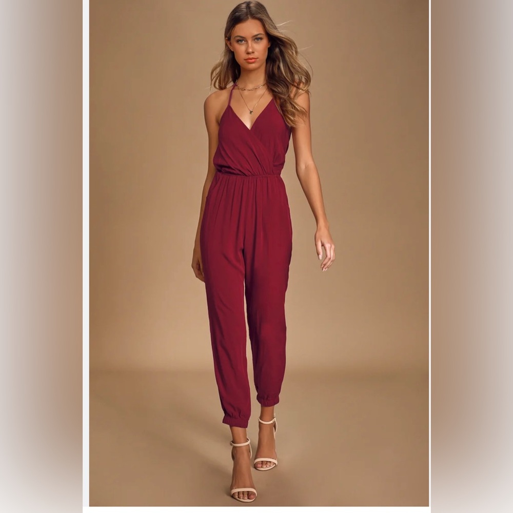 Lulus Burgundy Halter Jumpsuit
